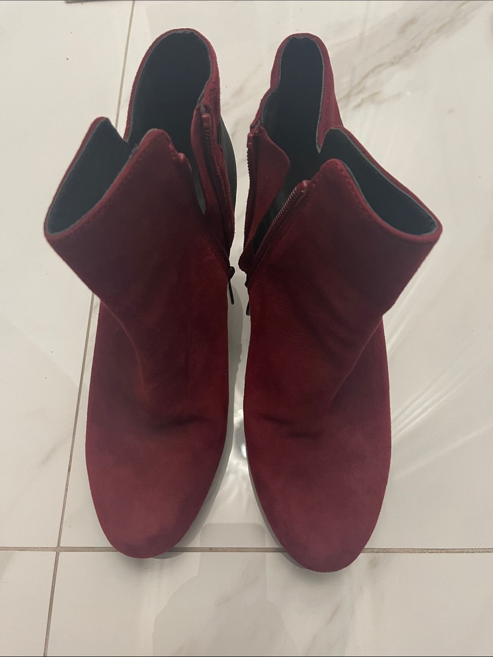 Geox Burgundy Suede Ankle Booties with Side Zip